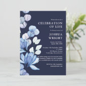 Faire-part de célébration de vie florale bleu mari (Debout devant)