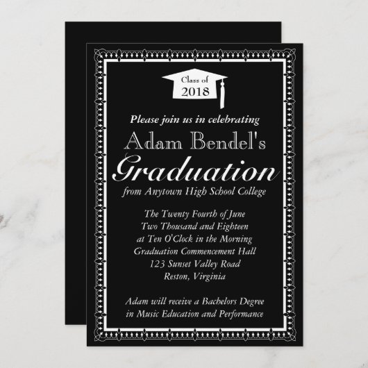 Faire-part de certificat de diplôme - Noir (Devant / Derrière)