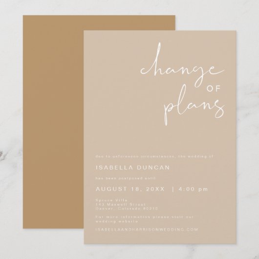 Faire-part de changement de plans pour un mariage (Devant / Derrière)