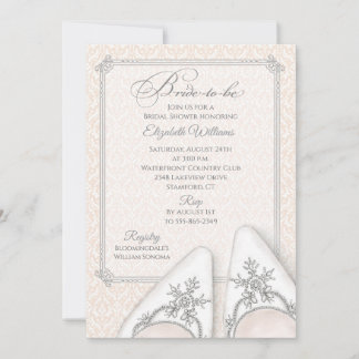 Faire-part de chaussures de mariée brodées en dama