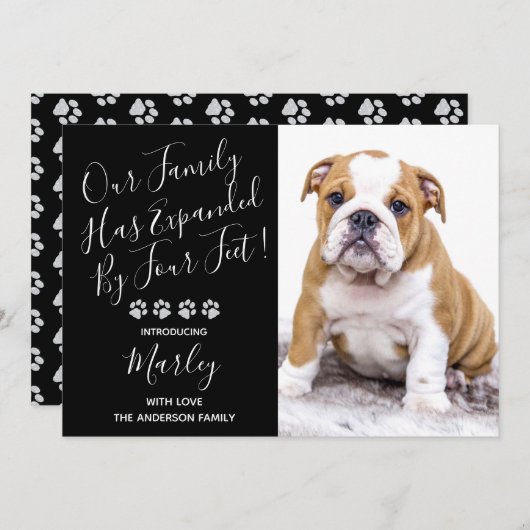 Faire-part de chiot - Elégant moderne Noir Nouveau (Devant / Derrière)