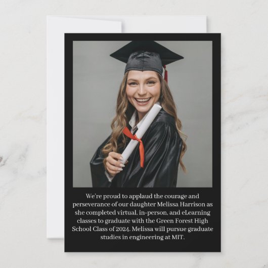 Faire-part de collage de photo de diplômé avec log (Dos)