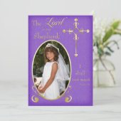 Faire-part de communion photo Croix-Rouge et Gold (Debout devant)