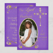 Faire-part de communion photo Croix-Rouge et Gold (Devant / Derrière)