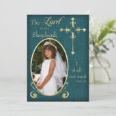 Faire-part de communion photo Croix turquoise et G (Debout devant)