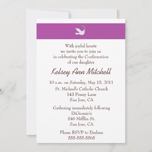 Faire-part de confirmation (Dos)