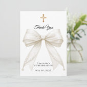 Faire-part de confirmation bow blanc perles d'ivoi (Debout devant)