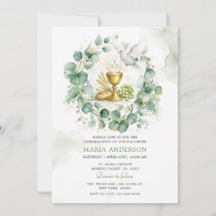 Faire-part de Confirmation Colombes Eucalyptus Ver