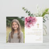 Faire-part de confirmation de fleur d'aquarelle ro (Debout devant)