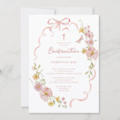 Faire-part de Confirmation Fleurie Rose (Devant)