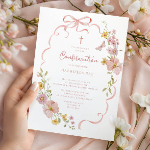 Faire-part de Confirmation Fleurie Rose