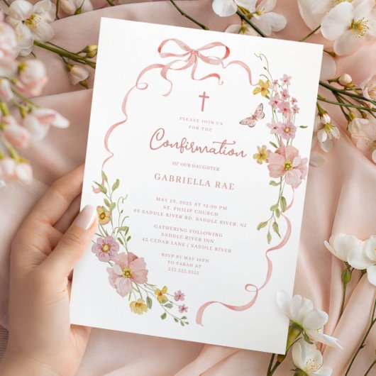 Faire-part de Confirmation Fleurie Rose