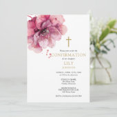 Faire-part de confirmation floral aquarelle rose p (Debout devant)