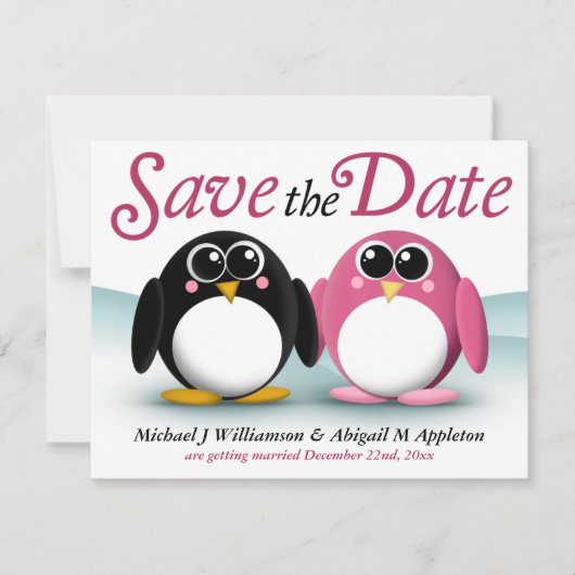 Faire-part de date à sauver de pingouins adorables (Devant)