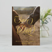 Faire-part de date avec calligraphie dorée en spir (Debout devant)