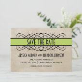 Faire-Part de Date de Mariage à Bordure Verte Fleu (Debout devant)