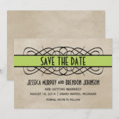 Faire-Part de Date de Mariage à Bordure Verte Fleu (Devant / Derrière)
