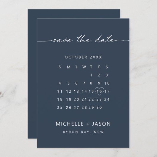 Faire-part de date de mariage à calendrier minimal (Devant / Derrière)