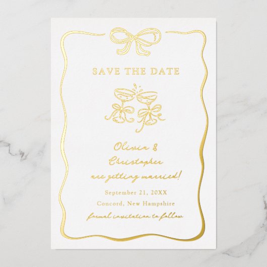 Faire-Part de Date de Mariage à Encadré à Ruban De (Recto)