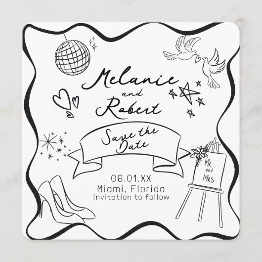 Faire-part de date de mariage à encadrer en noir e (Devant)