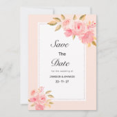 Faire-part de date de mariage à l'aquarelle rose p (Devant)