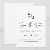 Faire-part de date de mariage à monogramme noir et (Devant / Derrière)