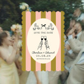 Faire-part de date de mariage à rayures roses capr