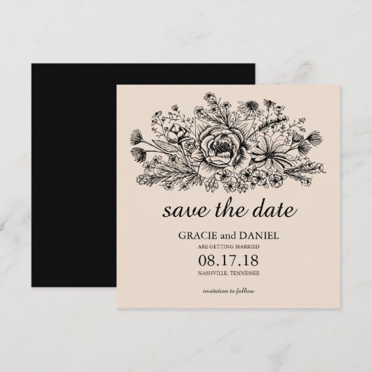 Faire-Part de Date de Mariage avec Eau-Forte de Ch (Devant / Derrière)