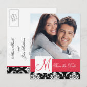 Faire-part de date de mariage avec photo en damas (Devant / Derrière)