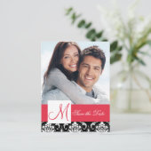 Faire-part de date de mariage avec photo en damas (Debout devant)