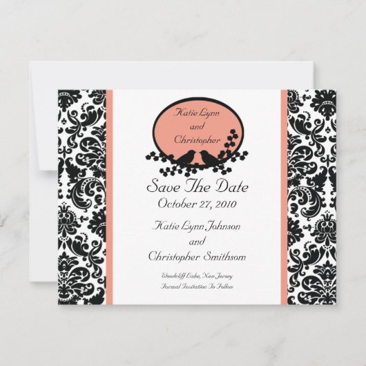 Faire-part de date de mariage Damask & Birds (Devant)