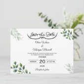 Faire-Part de Date de Mariage Élégant avec Verdure (Debout devant)