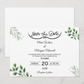 Faire-Part de Date de Mariage Élégant avec Verdure (Devant / Derrière)
