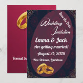 Faire-part de date de mariage élégants en or (Devant / Derrière)