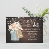 Faire-part de date de mariage en bois rustique flo (Debout devant)