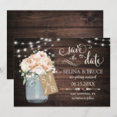 Faire-part de date de mariage en bois rustique flo (Devant / Derrière)
