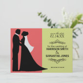 Faire-part de date de mariage en corail et vert ci (Debout devant)