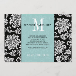 Faire-part de date de mariage en monogramme damass
