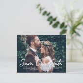 Faire-part de date de mariage en script blanc sur (Debout devant)