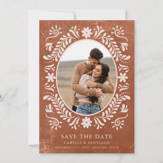 Faire-part de date de mariage en terre cuite rusti (Devant)