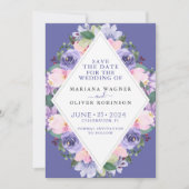 Faire-part de date de mariage floral violet (Devant)