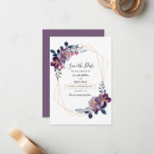 Faire-part de date de mariage géométrique violet f (Devant/Arrière en situation)