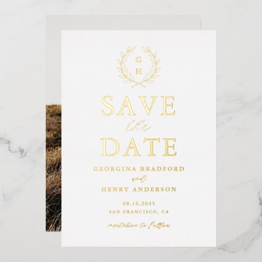 Faire-part de date de mariage Monogramme Couronne (Recto/Verso)