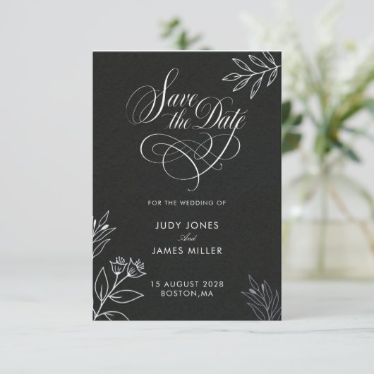 faire-part de date de mariage noir et blanc formel (Debout devant)