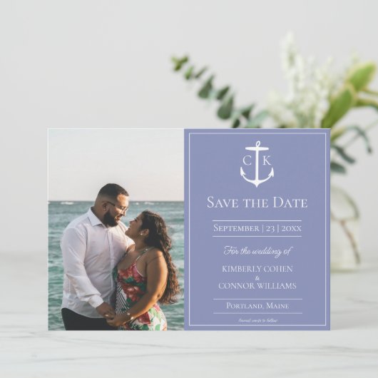 Faire-part de date de mariage photo monogramme nau (Debout devant)