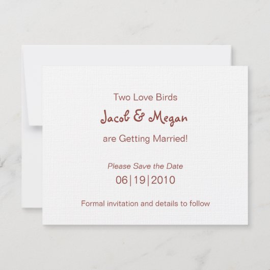 Faire-part de date de mariage pour oiseaux amoureu (Dos)