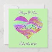 Faire-part de date de mariage rose et vert (Devant)