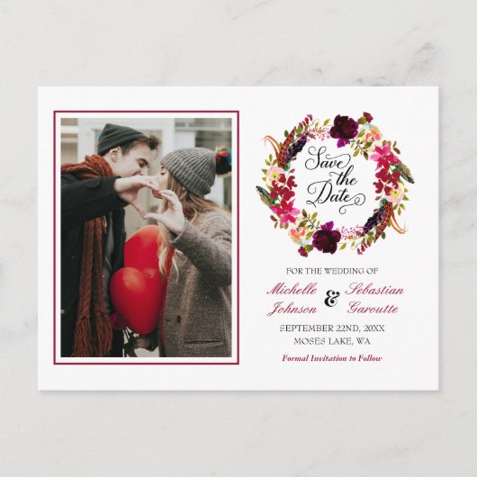 Faire-part de date de mariage rustique avec photo (Devant)