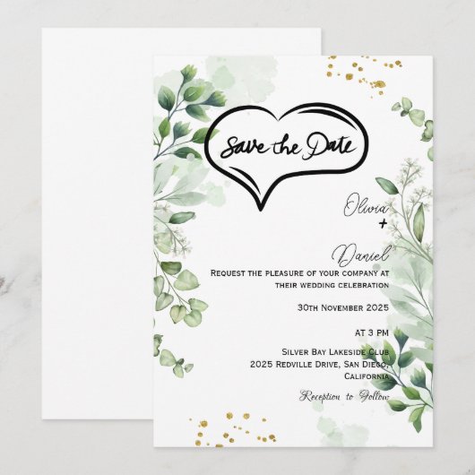 Faire-part de date de mariage rustique avec verdur (Devant / Derrière)