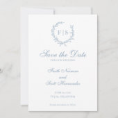 Faire-part de date de sauvegarde à monogramme bleu (Devant)